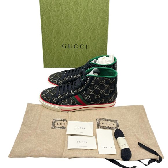 Gucci GG Jacquard Black Denim High-Top Tennis 1977 Men's Sneakers US11 - Picture 2 of 15